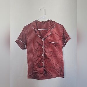 Satin Pajama Loungewear Sleepwear Top Sleep Shirt Button Front Small